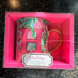 Lilly Pulitzer Pink and Green Floral Mug with Gold Handle